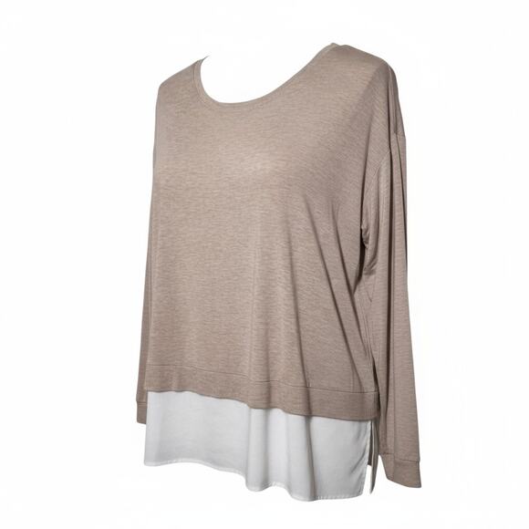 CALVIN KLEIN LAGON LOOK LONG SLEEVE SPLIT BACK TOP CREAM AND WHITE SIZE S - Picture 1 of 8